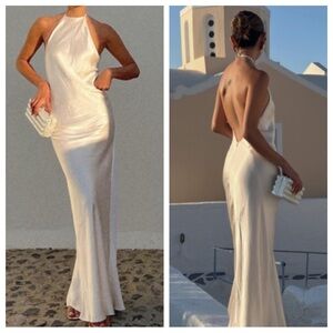 NWT Shona Joy La Lune Bias Slip Dress Cream Ivory White High Neck Low Back NEW